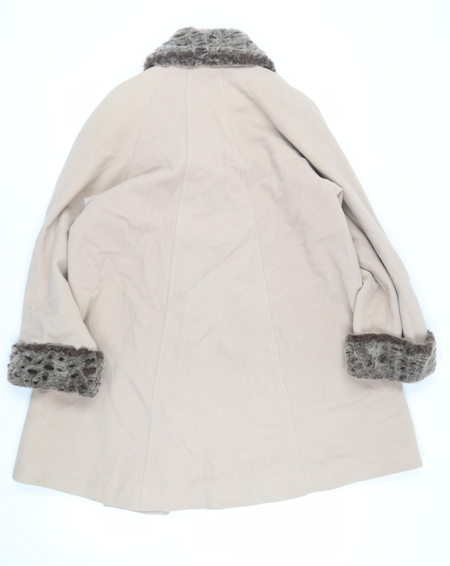 Eleganze Womens Beige Overcoat Coat Size 10 Button - Faux Fur Trim