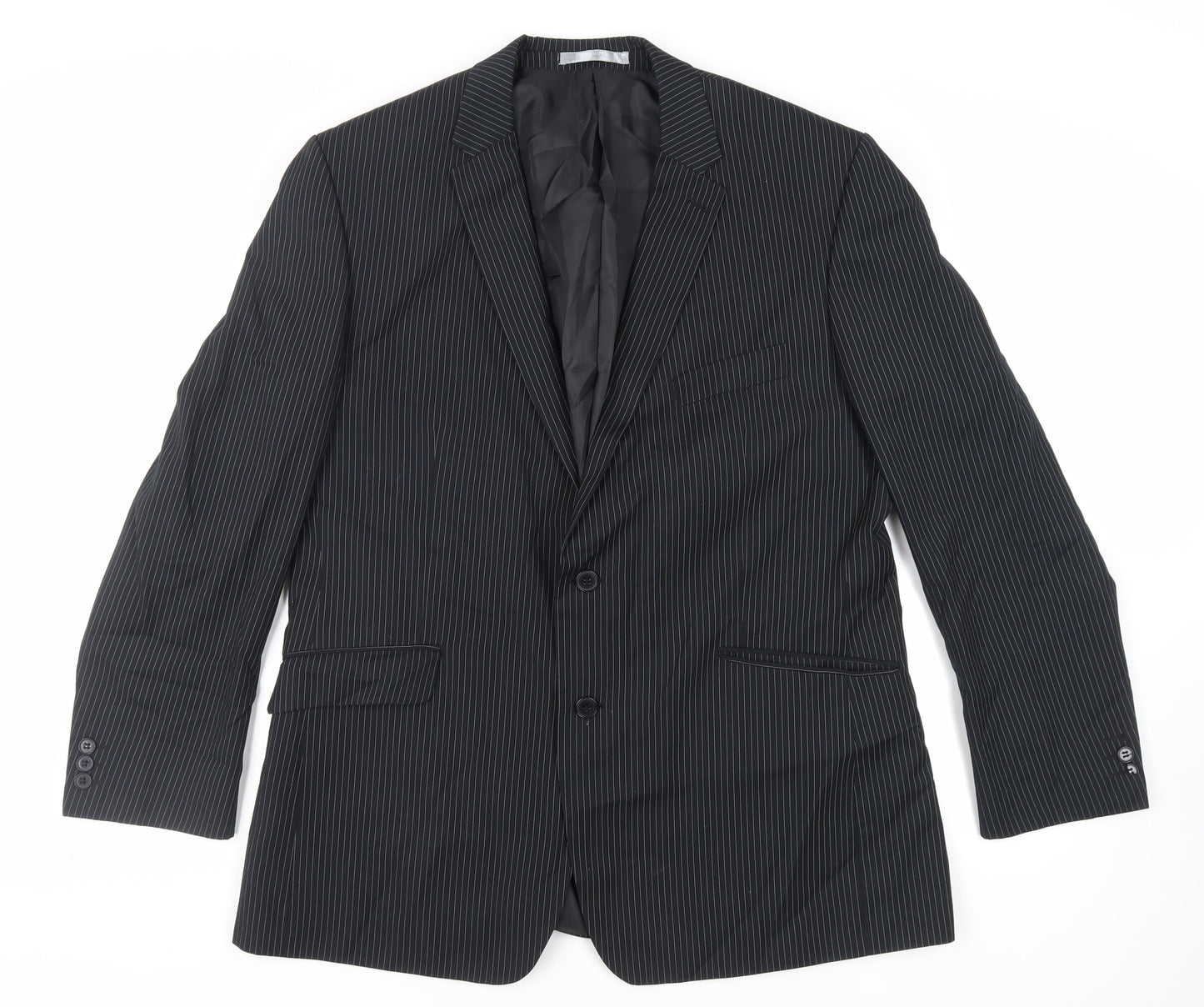 Burton Mens Black Striped Polyester Jacket Suit Jacket Size 46 Regular