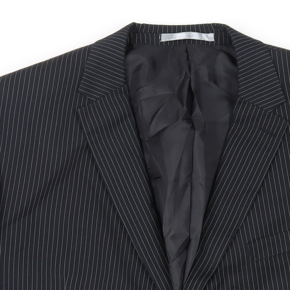 Burton Mens Black Striped Polyester Jacket Suit Jacket Size 46 Regular