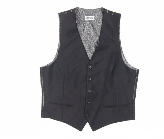 Bossi Mens Black Polyester Jacket Suit Waistcoat Size 36 Regular