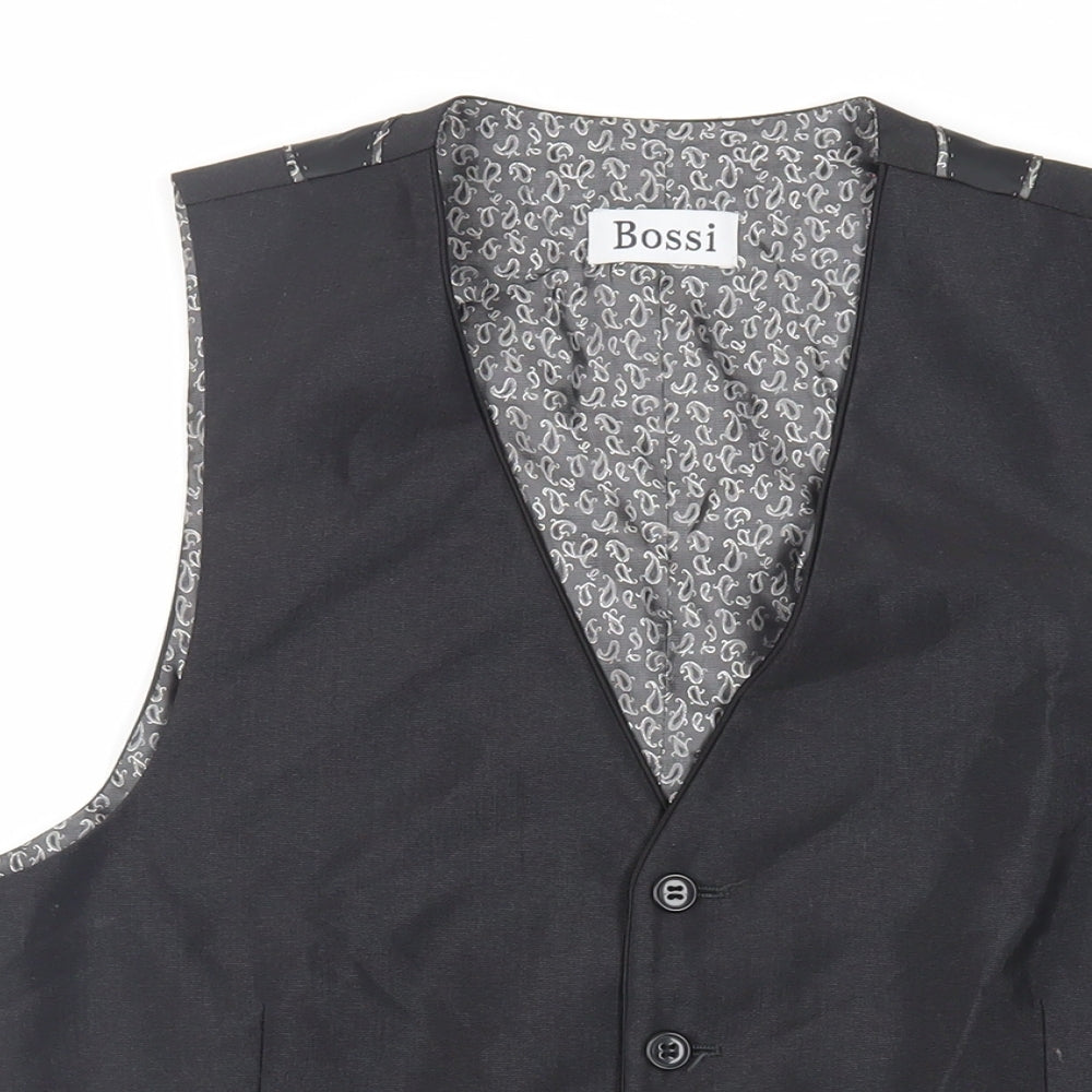 Bossi Mens Black Polyester Jacket Suit Waistcoat Size 36 Regular