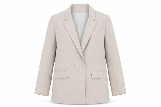 Front view of Missguided women’s beige jacket blazer, size UK 10, button