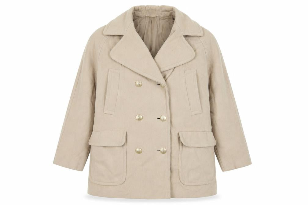 St Michael Womens Beige Pea Coat Coat Size 14 Button