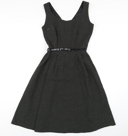 Next Womens Black Polka Dot Polyester A-Line Size 6 Scoop Neck Zip