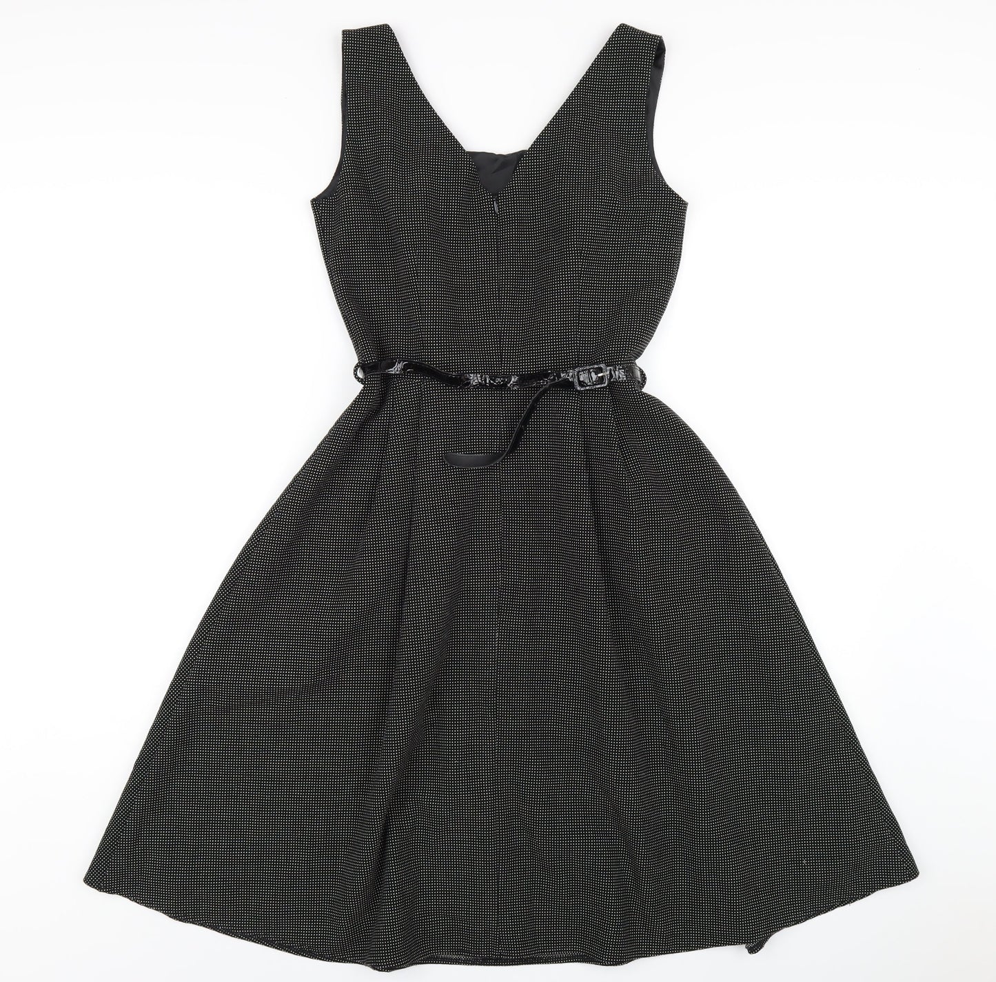 NEXT Womens Black Polka Dot Polyester A-Line Size 6 Scoop Neck Zip