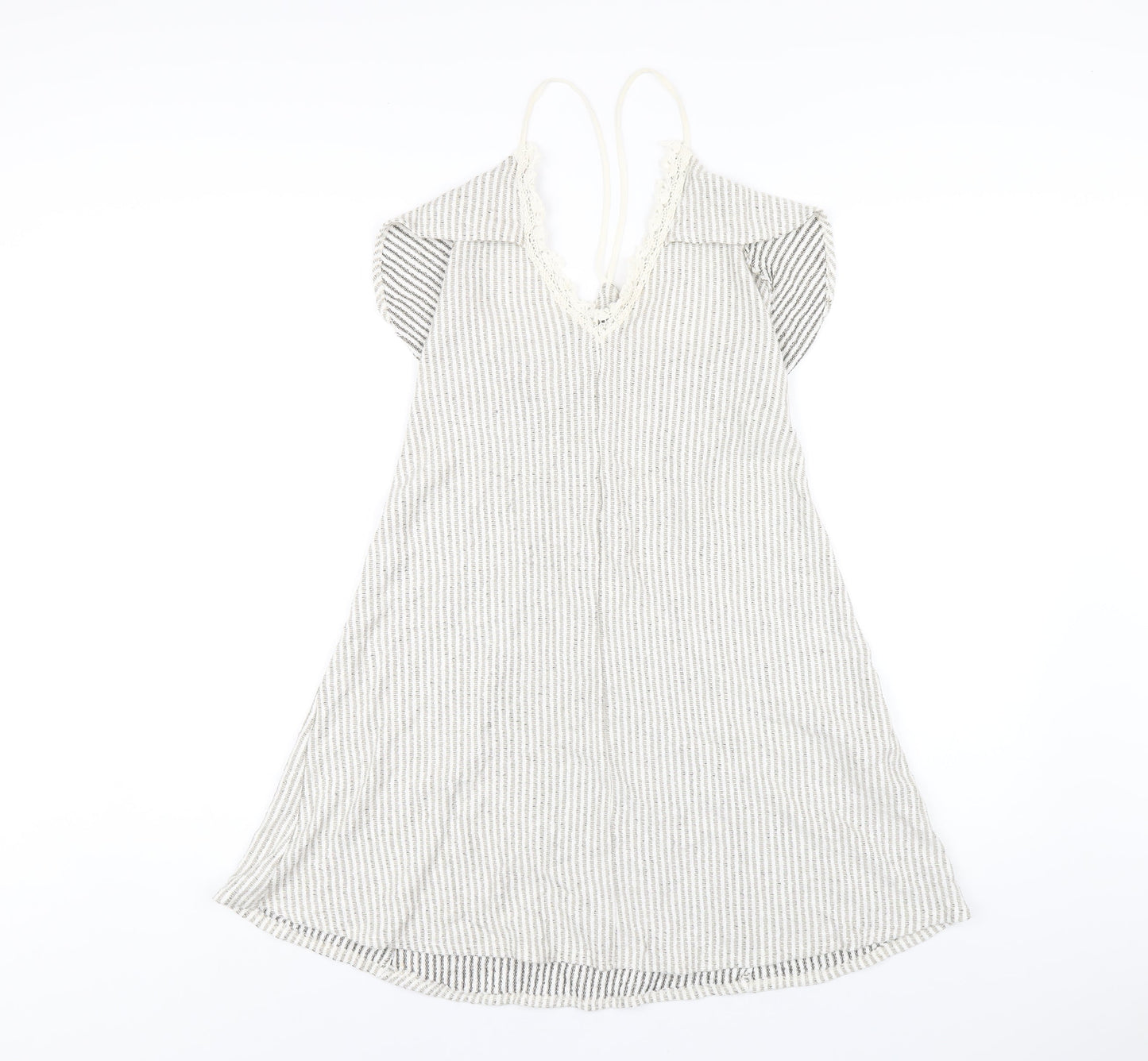 Zara Womens Beige Striped Viscose A-Line Size M V-Neck Pullover