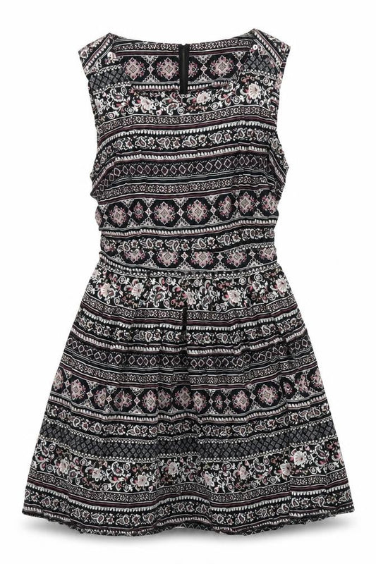 Dorothy Perkins Womens Black Geometric Viscose A-Line Size 16 Square Neck Zip