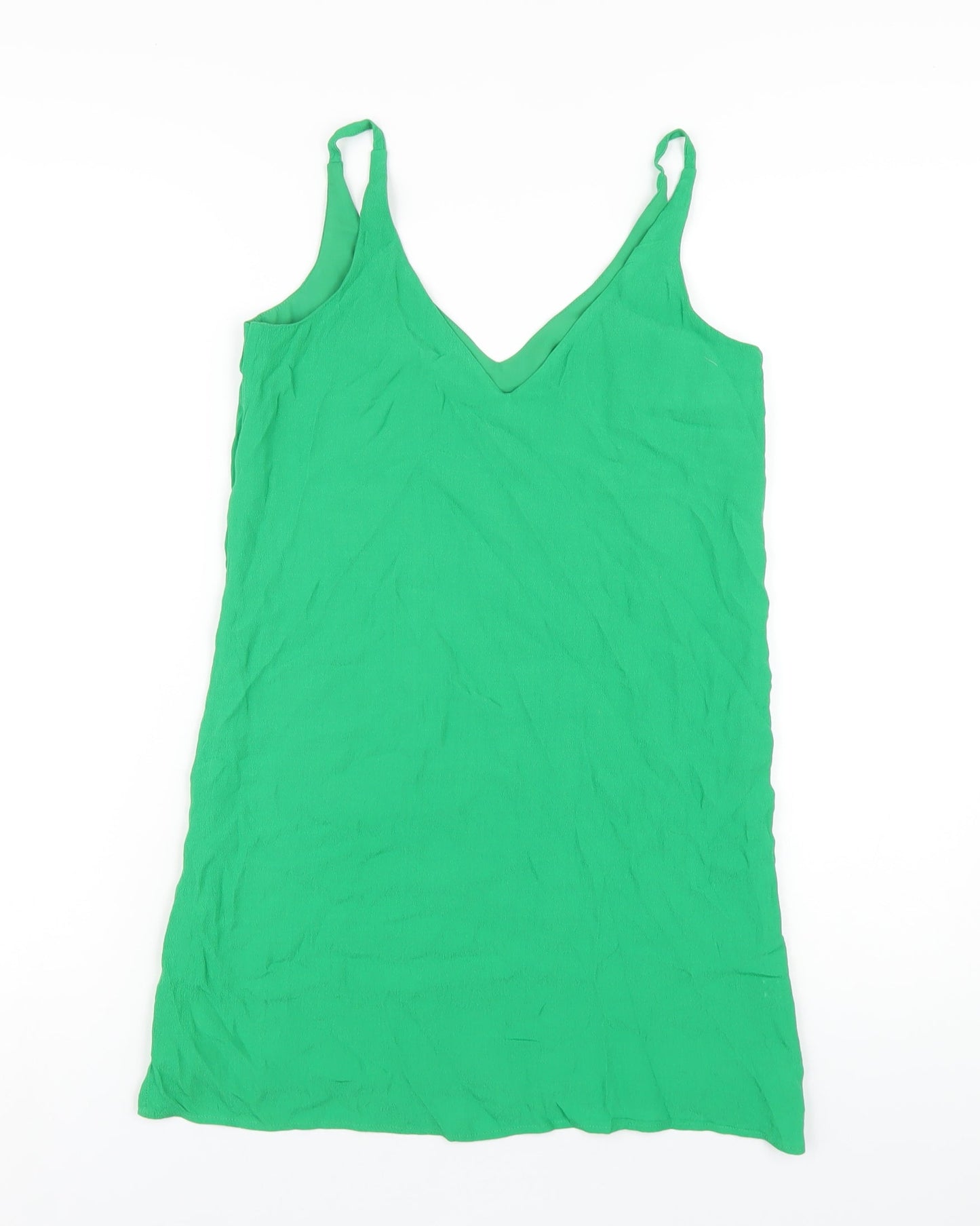 Topshop Womens Green Polyester Tank Dress Size 6 V-Neck Pullover