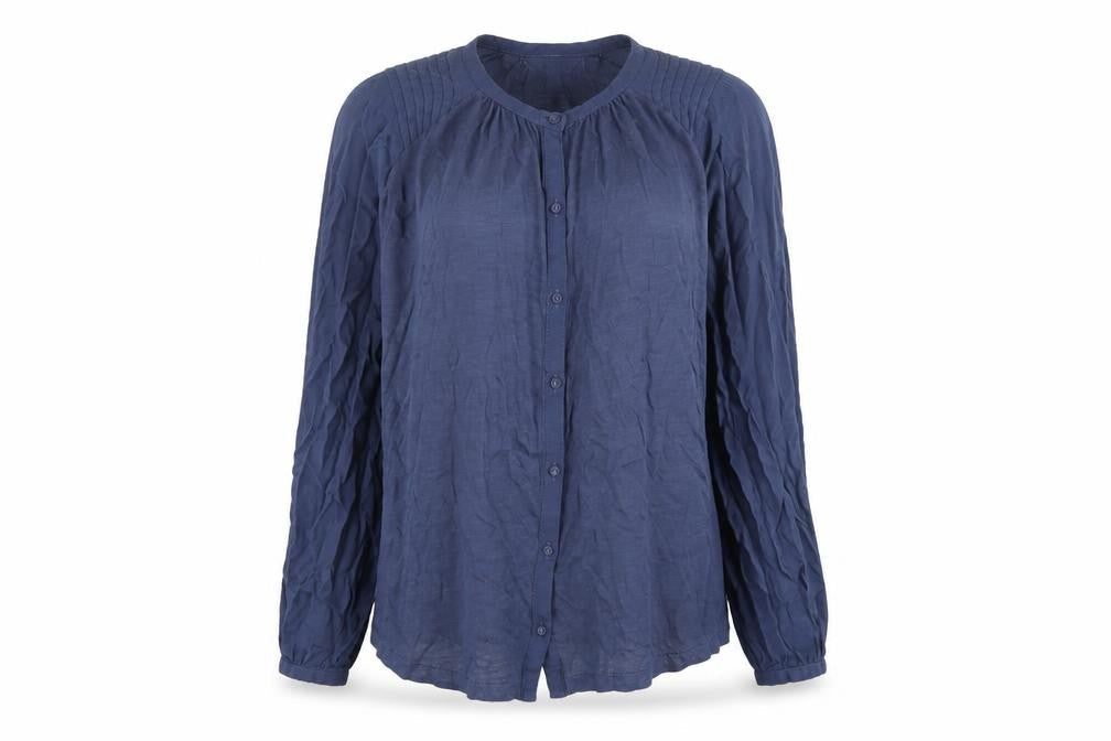 Per Una Womens Blue Cotton Basic Button-Up Size 12 Round Neck