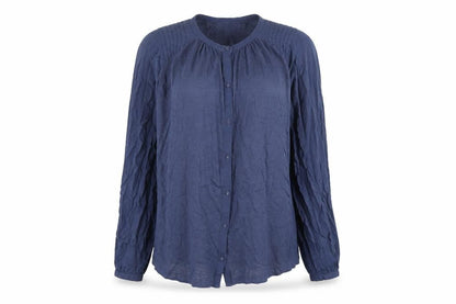 Per Una Womens Blue Cotton Basic Button-Up Size 12 Round Neck