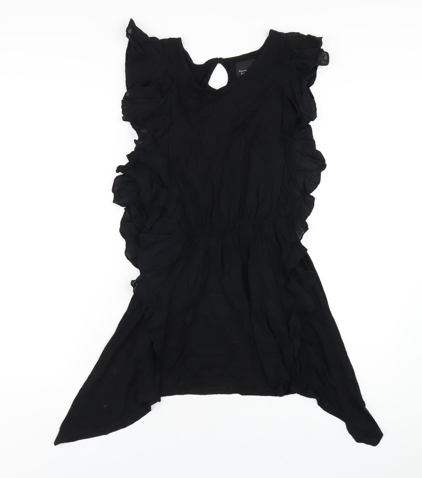 Zara Womens Black Viscose A-Line Size M Round Neck Button