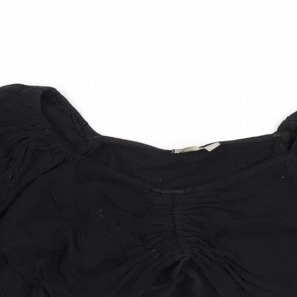ASOS Womens Black Cotton Cropped T-Shirt Size 2 V-Neck