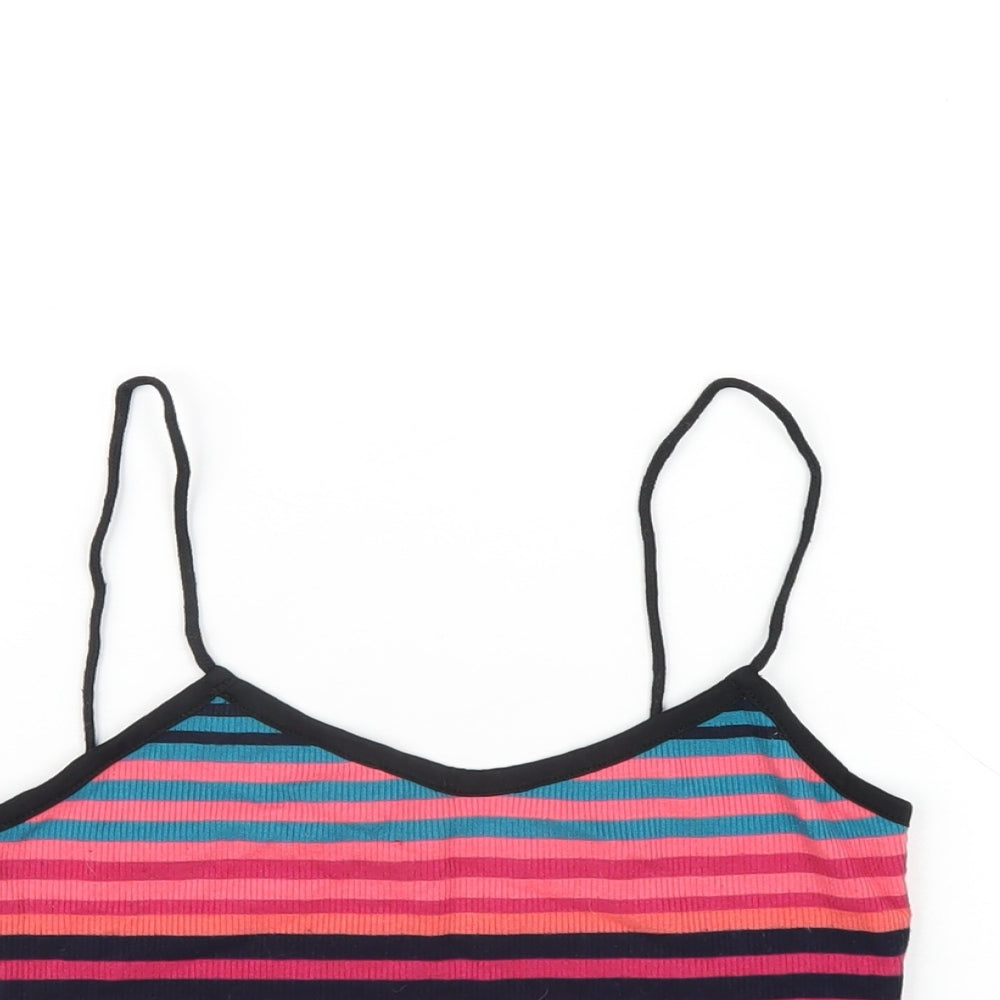 Topshop Womens Multicoloured Striped Polyester Cropped T-Shirt Size 8 V-Neck