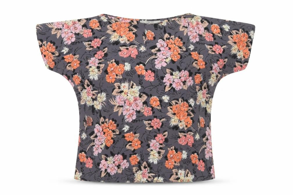 Zara Womens Grey Floral Polyester Basic T-Shirt Size M Boat Neck