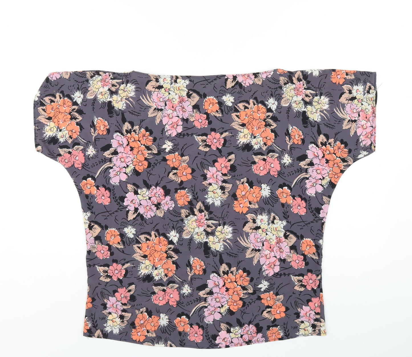 Zara Womens Grey Floral Polyester Basic T-Shirt Size M Boat Neck