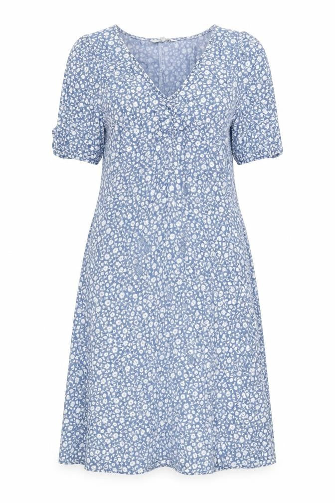 NEXT Womens Blue Floral Lyocell A-Line Size 10 V-Neck Zip
