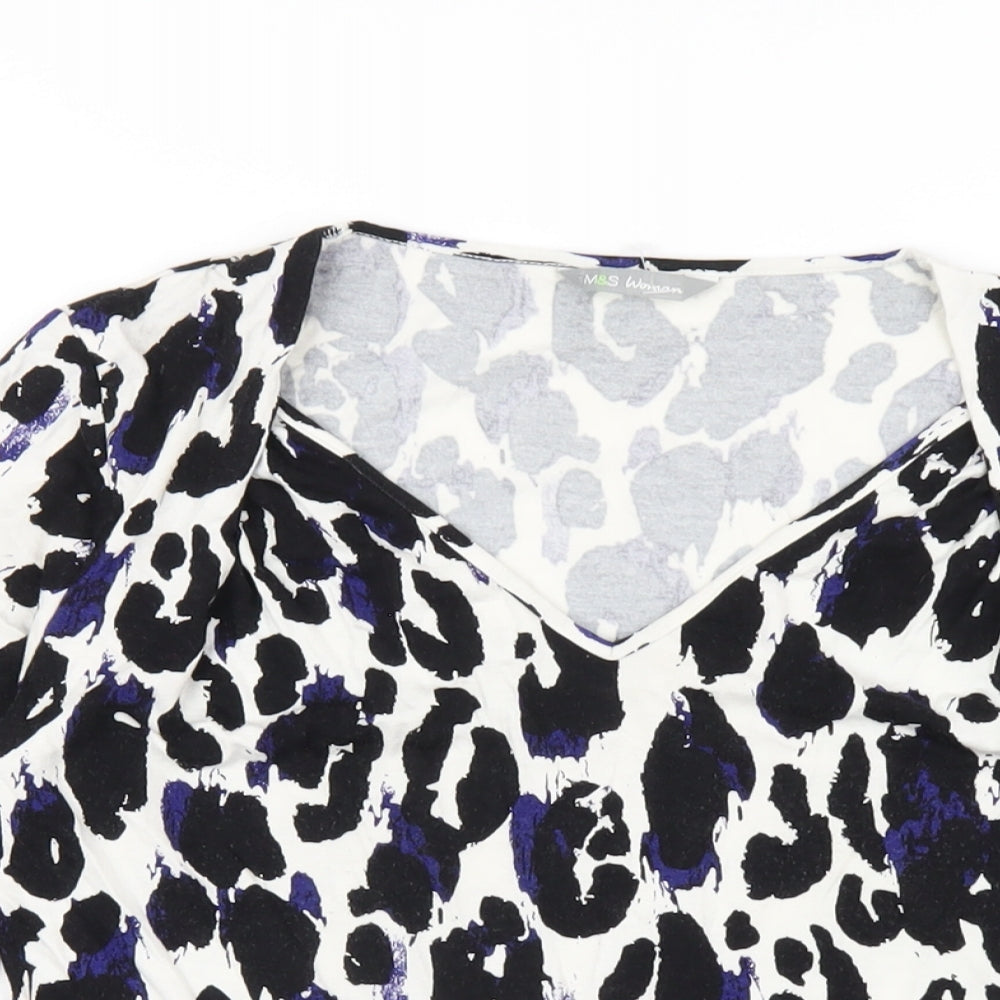 Marks and Spencer Womens Multicoloured Geometric Viscose Basic T-Shirt Size 10 V-Neck