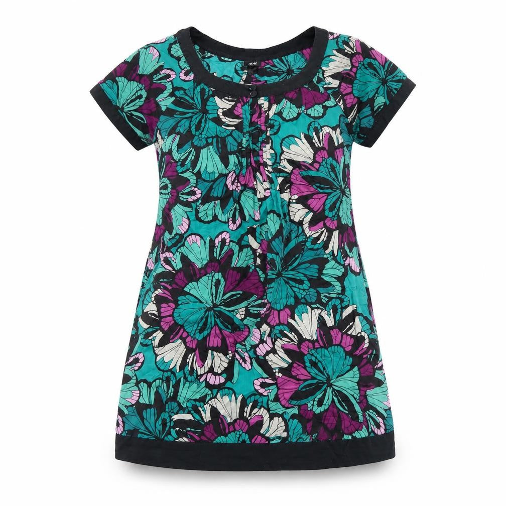 H&M Womens Multicoloured Floral Cotton A-Line Size 10 Scoop Neck Pullover