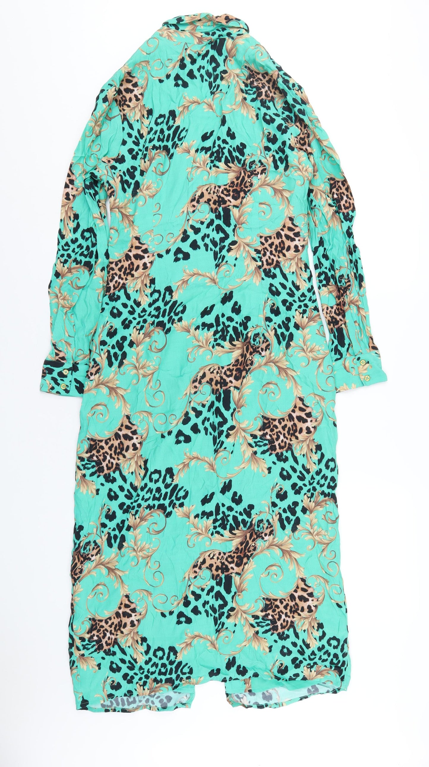 Sosandar Womens Green Geometric Viscose A-Line Size 10 V-Neck Zip