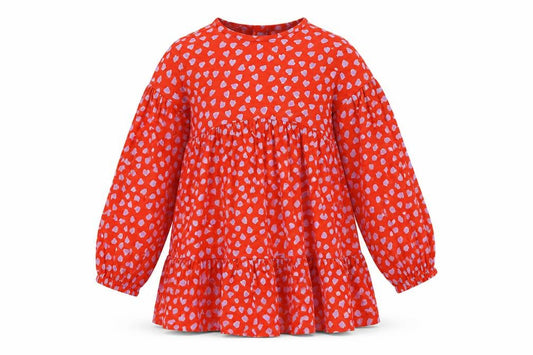 Marks & Spencer Girls Red Geometric Viscose A-Line Size 11-12 Years Round Neck Zip