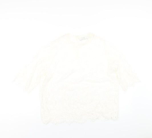 Wallis Womens Ivory Polyester Basic T-Shirt Size 18 Round Neck