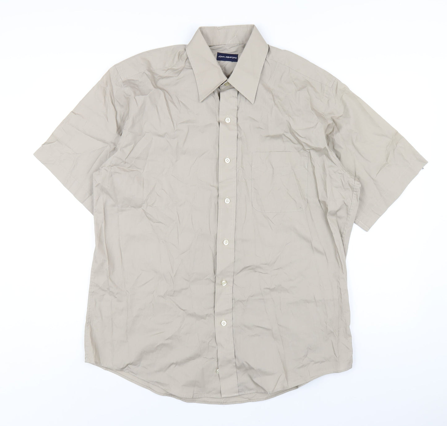 John Ashford Mens Brown Cotton Button-Up Size L Collared Button