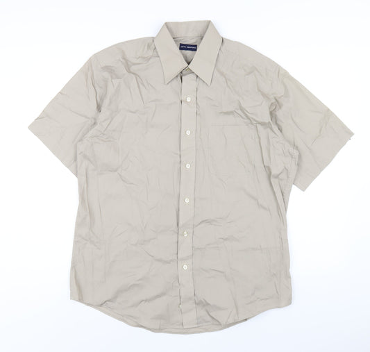 John Ashford Mens Brown Cotton Button-Up Size L Collared Button