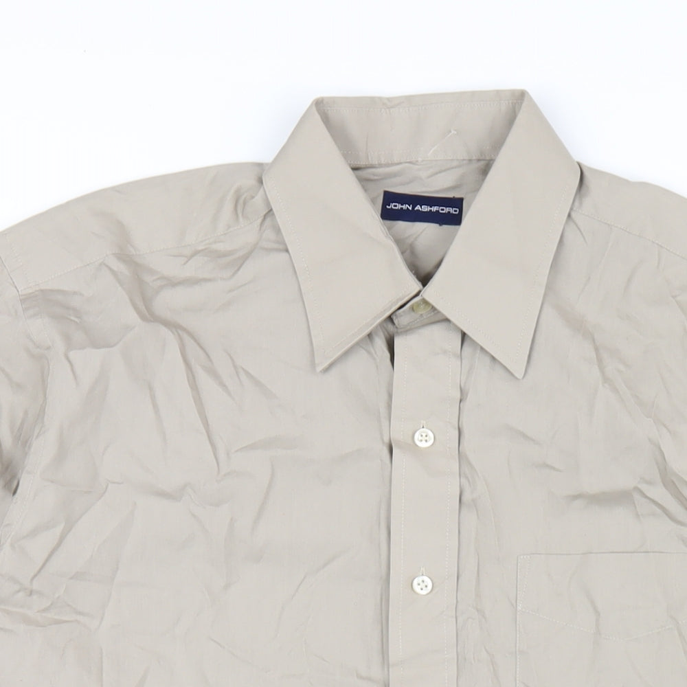 John Ashford Mens Brown Cotton Button-Up Size L Collared Button