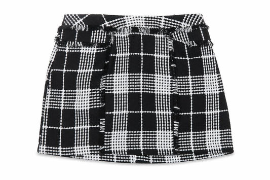 Miss Selfridge Womens Black Plaid Polyester A-Line Skirt Size 12 Zip