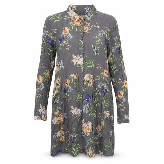 ESPRIT Womens Grey Floral Viscose Shirt Dress Size 10 Collared Button