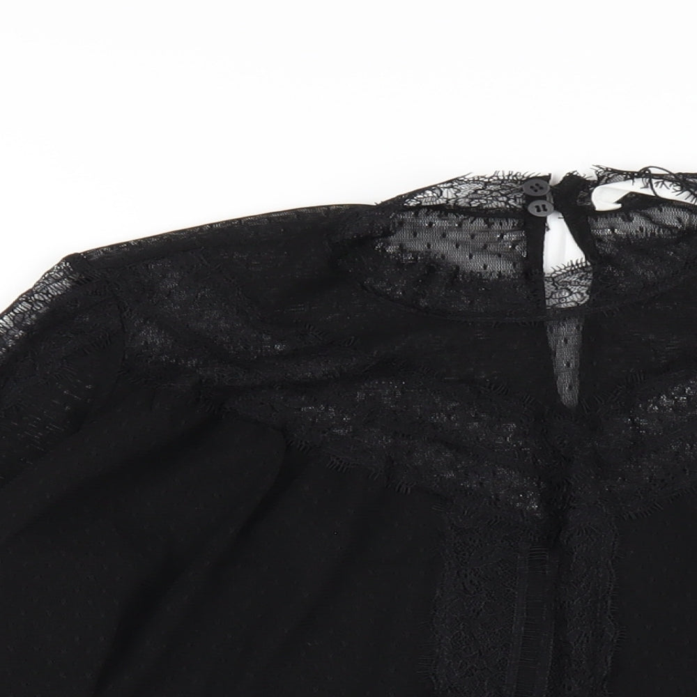 Mango Womens Black Polyester Basic Blouse Size S Mock Neck