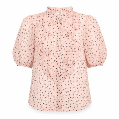 River Island Womens Pink Polka Dot Polyester Basic Button-Up Size 8 Mock Neck