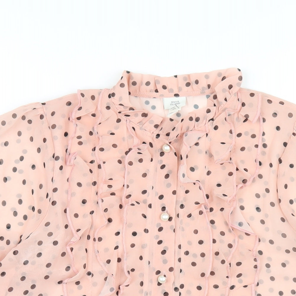 River Island Womens Pink Polka Dot Polyester Basic Button-Up Size 8 Mock Neck