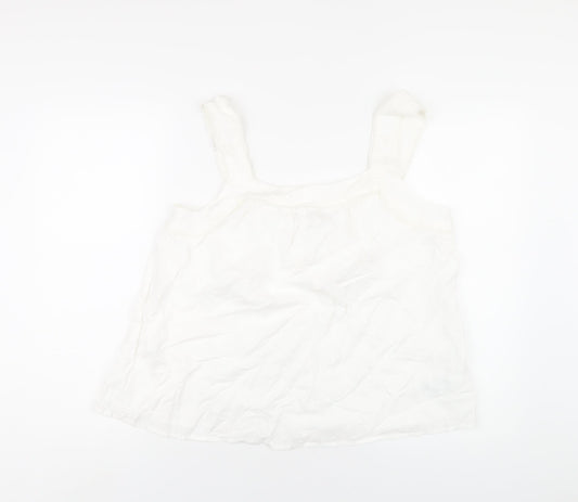 Marks and Spencer Womens White Cotton Basic Blouse Size 14 Square Neck