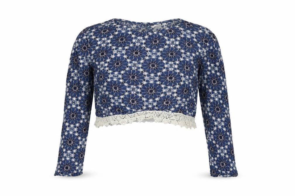 H&M Womens Blue Round Neck Geometric Cotton Pullover Jumper Size M