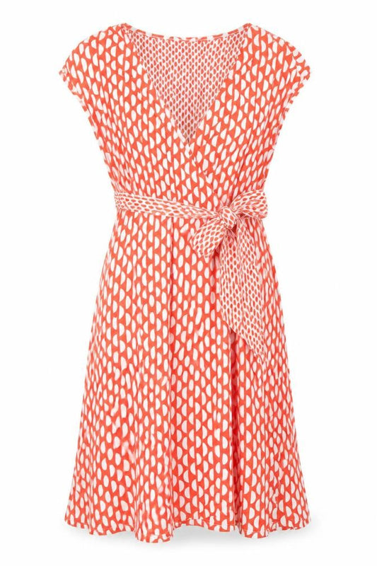 Front view of Principles women’s red geometric viscose a-line, size UK 8, v-neck pullover
