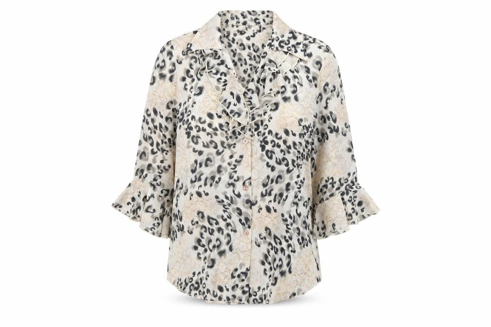 Saloos Womens Beige Geometric Polyester Basic Button-Up Size 12 V-Neck