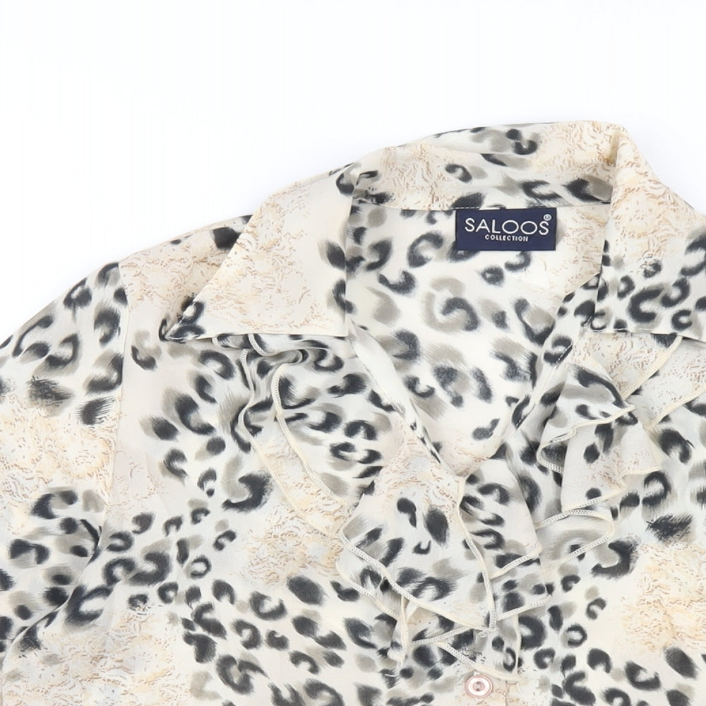 Saloos Womens Beige Geometric Polyester Basic Button-Up Size 12 V-Neck
