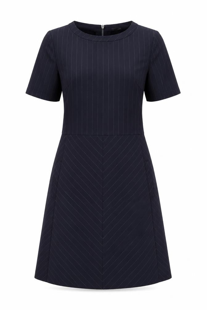 NEXT Womens Blue Striped Polyester A-Line Size 8 Round Neck Zip