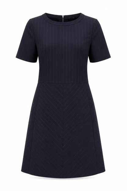 Next Womens Blue Striped Polyester A-Line Size 8 Round Neck Zip
