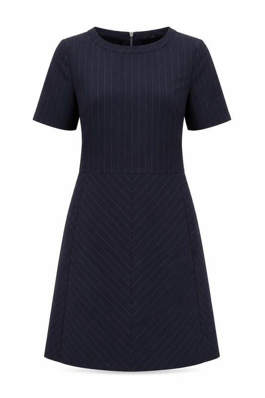 Next Womens Blue Striped Polyester A-Line Size 8 Round Neck Zip