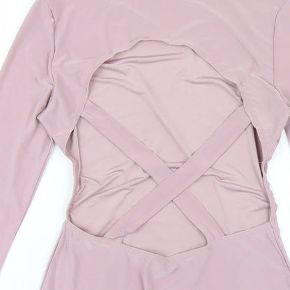 PRETTYLITTLETHING Womens Pink Polyester Bodycon Size 8 Mock Neck Pullover