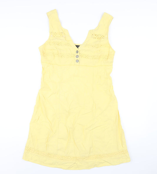 NEXT Womens Yellow Linen A-Line Size 12 V-Neck Button