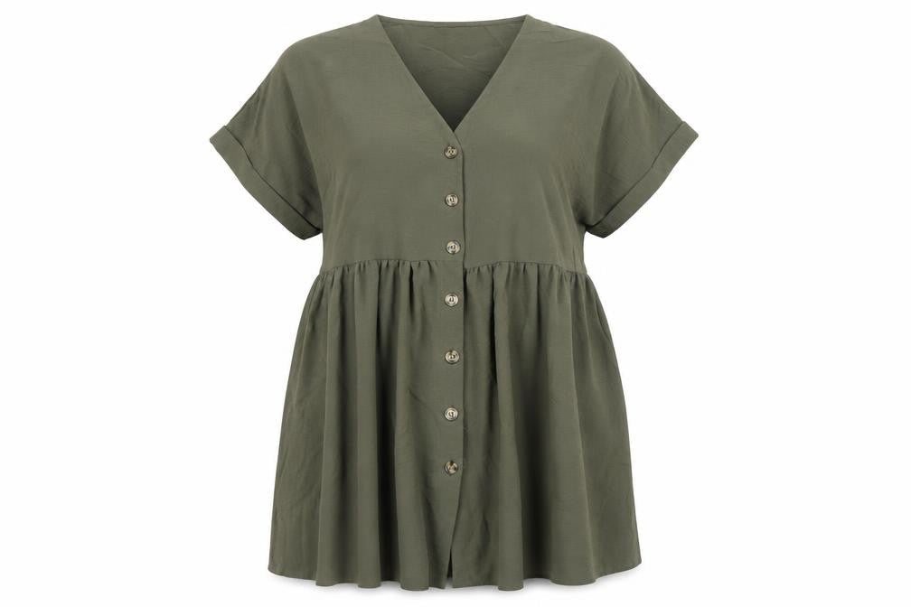 New Look Womens Green Polyester Trapeze & Swing Size 12 V-Neck Button