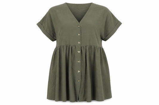 New Look Womens Green Polyester Trapeze & Swing Size 12 V-Neck Button