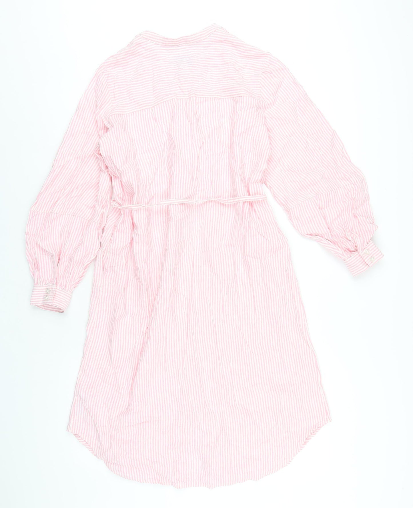 Marks and Spencer Womens Pink Striped Linen A-Line Size S Round Neck Button