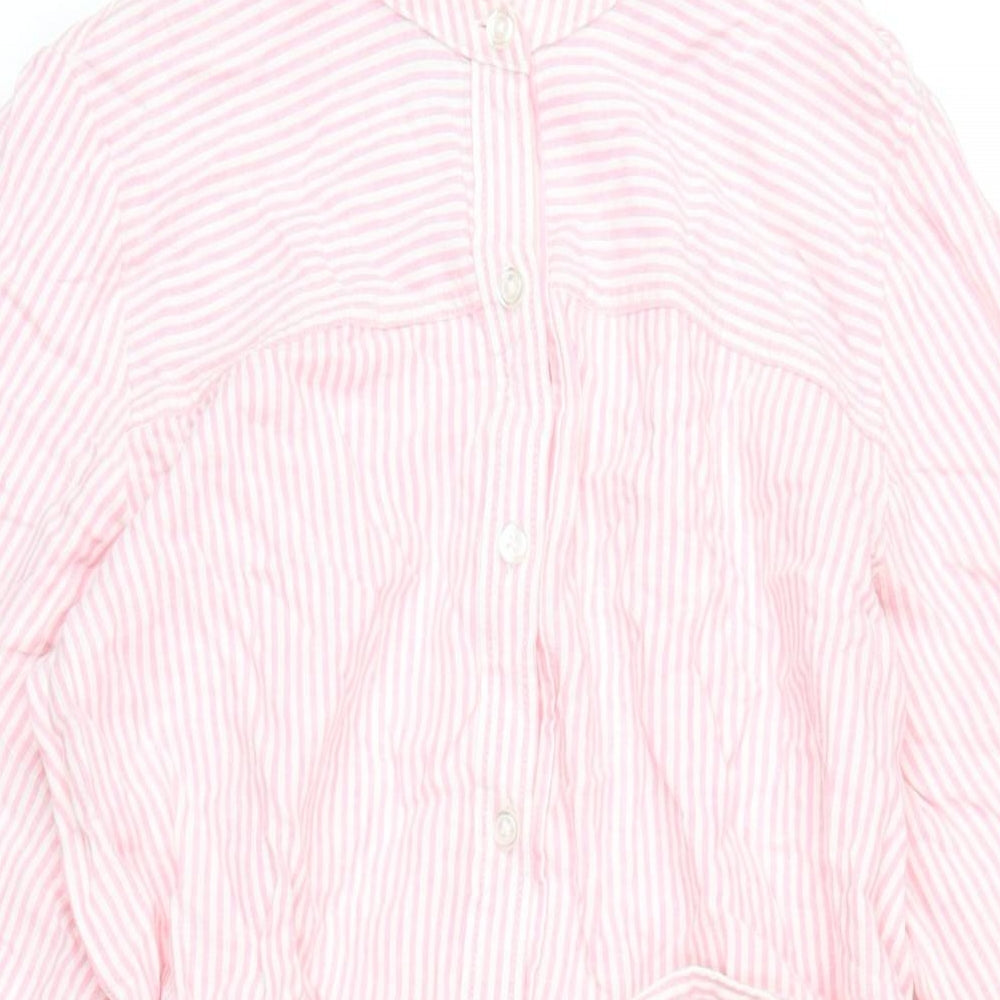 Marks and Spencer Womens Pink Striped Linen A-Line Size S Round Neck Button