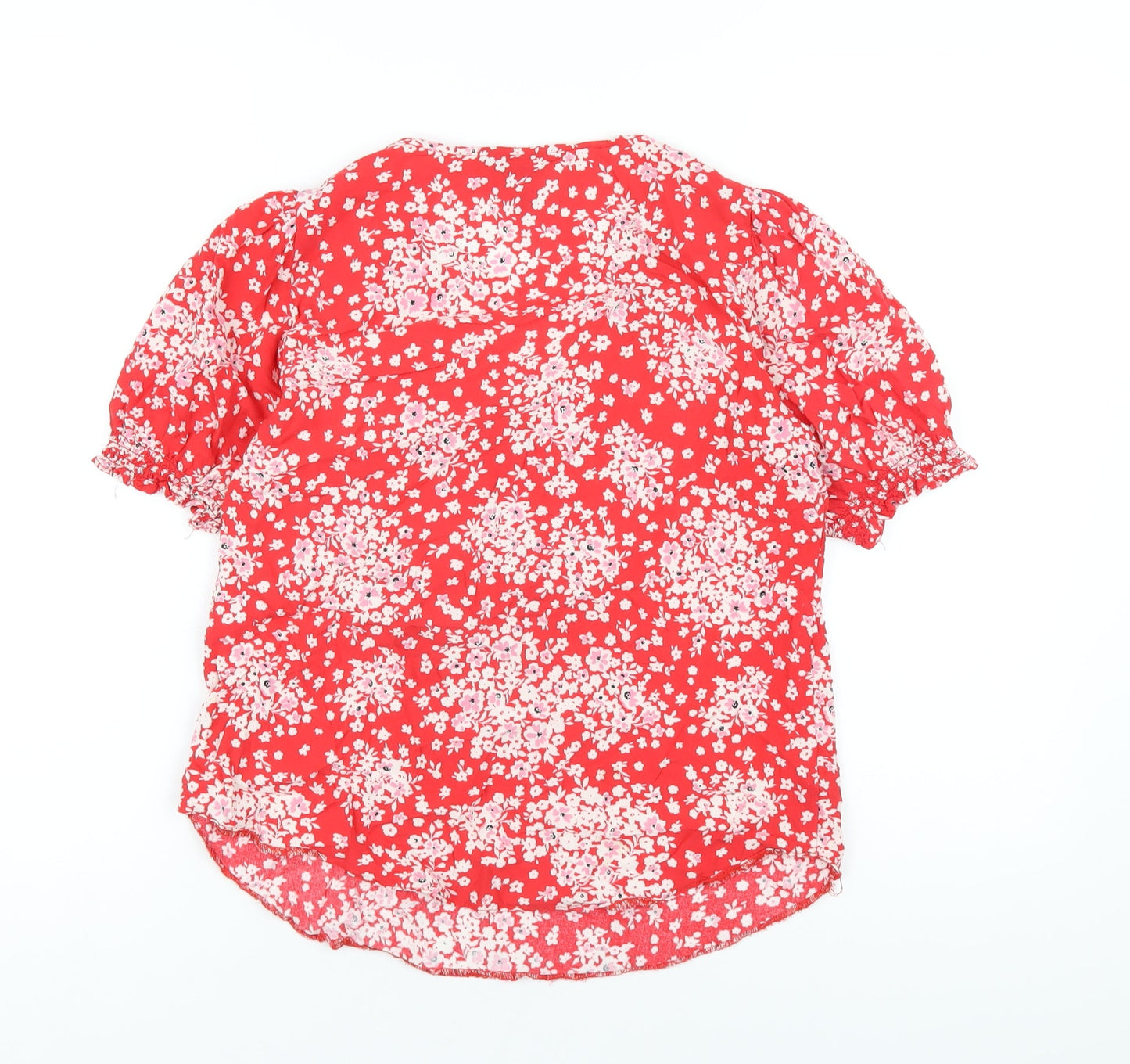 New Look Womens Red Floral Viscose Basic T-Shirt Size 10 V-Neck