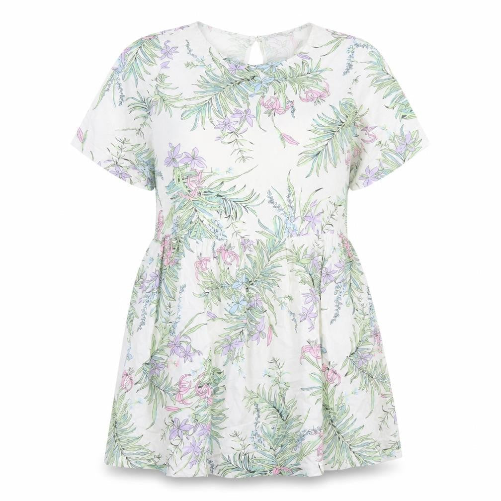Marks & Spencer Womens White Geometric Cotton A-Line Size 16 Round Neck Button
