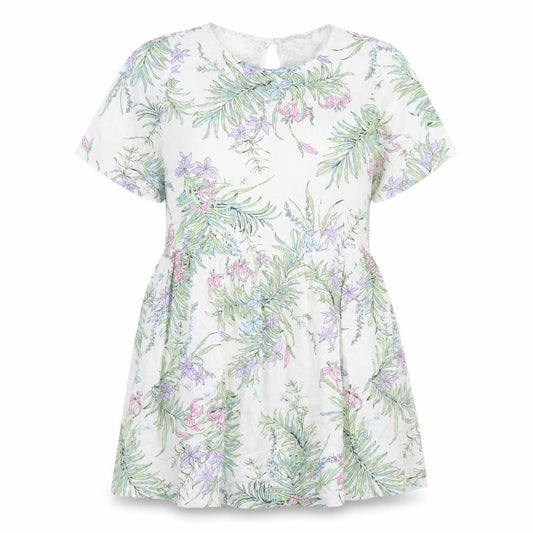 Marks & Spencer Womens White Geometric Cotton A-Line Size 16 Round Neck Button